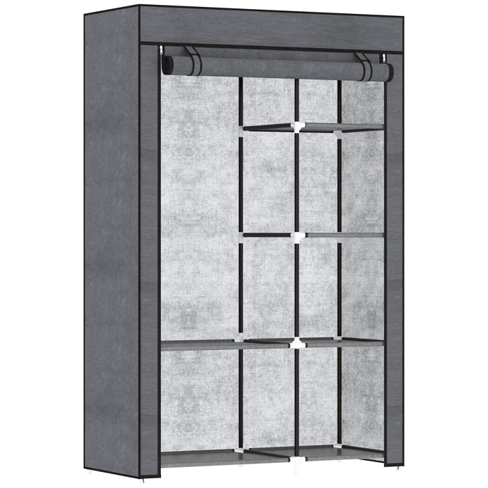 Armario de Tela Plegable, Armario Portátil con Barra para Colgar, 6 Estantes, Marco de Acero, para Dormitorio, Vestidor, 103x43x162,5 cm, Gris Oscuro