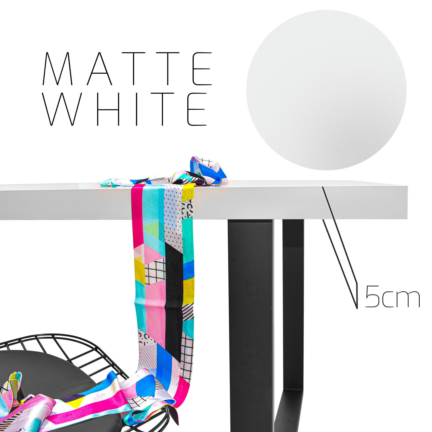 NUVOLA - Ripiano per tavolo da pranzo da 160x90x5cm in legno con rivestimento in laminato di colorazione bianco matto.