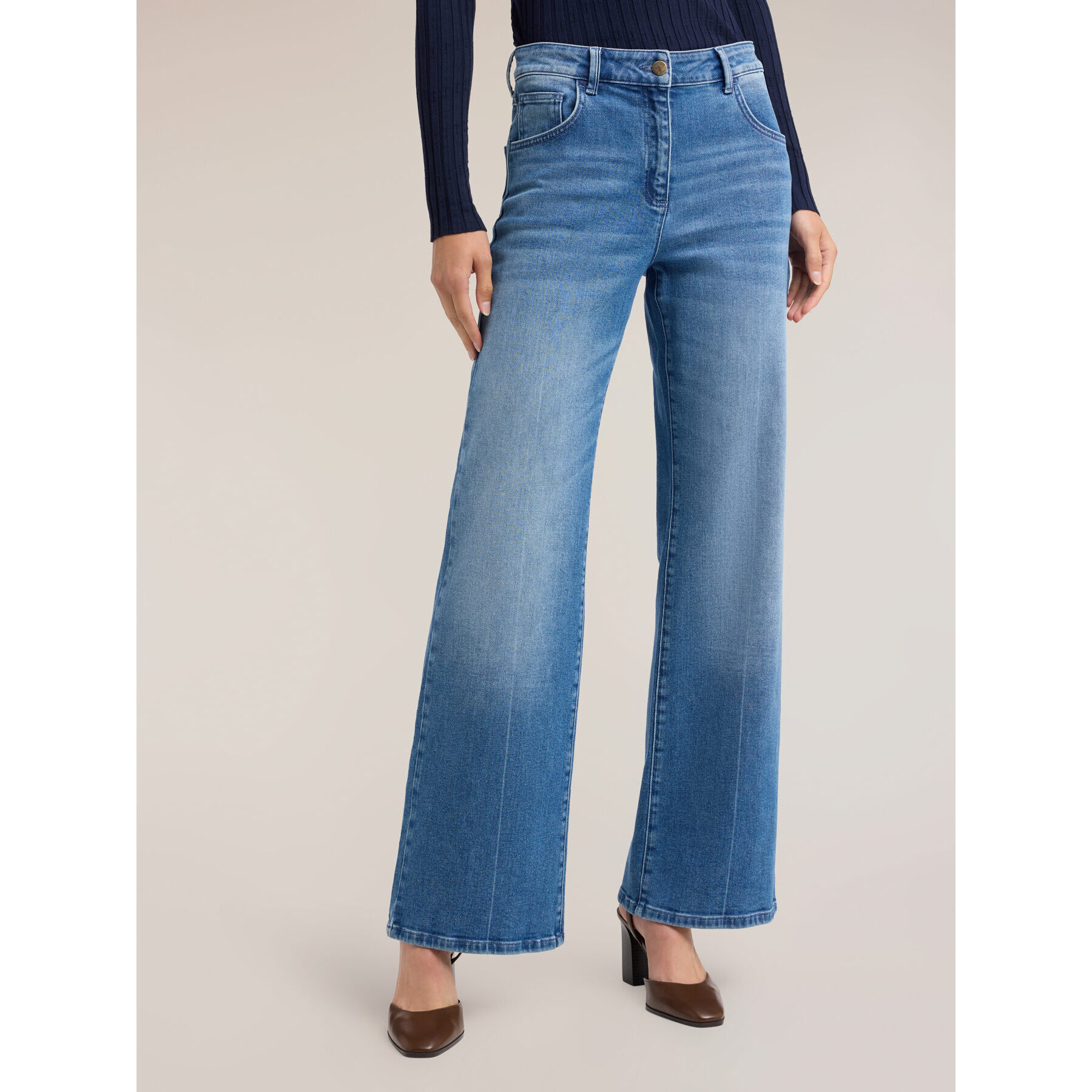 Motivi - Jeans wide leg con pliegue frontal - Azul