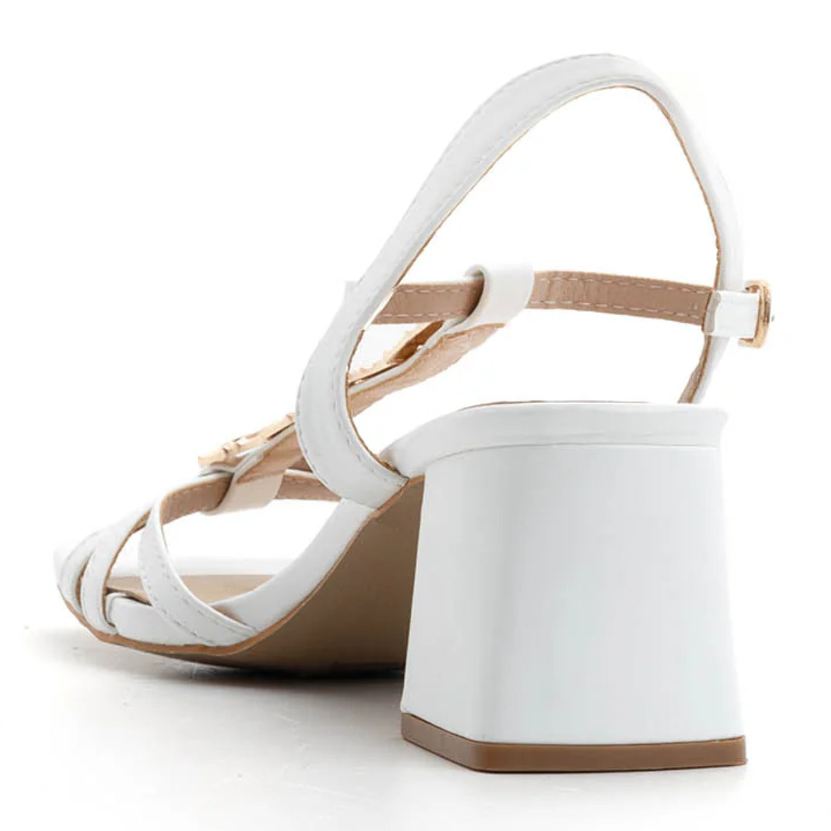 Sandalo golden frame con tacco quadrato - BIANCO