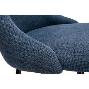 Chaises en tissu chenille bleu foncé et métal noir (lot de 2) HASTA