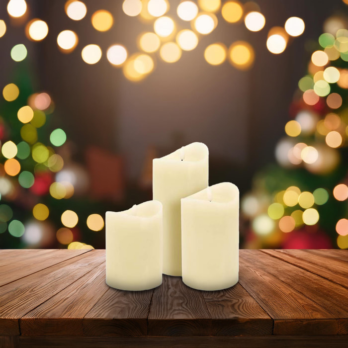 juego de 3 velas led con efecto gelatina en color marfil y tamaños variados