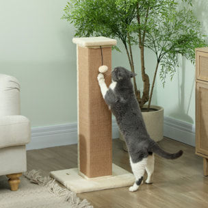 Griffoir tour pour chat H.81 cm - poteau à griffer avec jeu balle suspendue - peluche beige sisal naturel