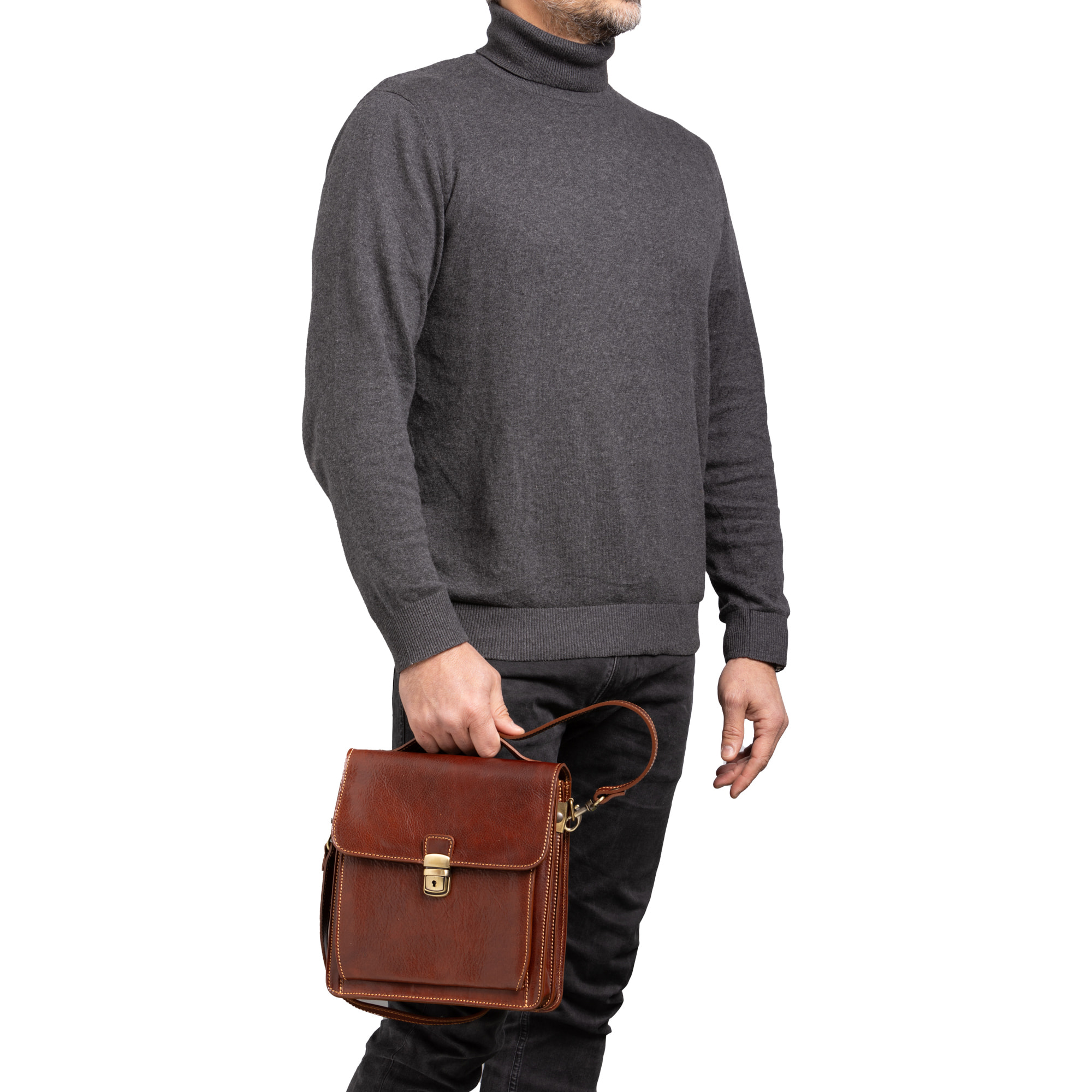 Borsa a tracolla  da uomo In Vera pelle Made in Italy 26x23,5x9 cm