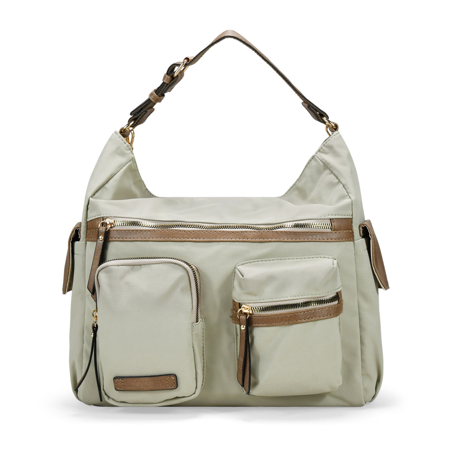 Bolso de hombro taupe en nailon con bolsillos