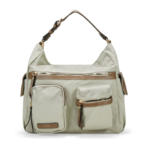 Bolso de hombro taupe en nailon con bolsillos