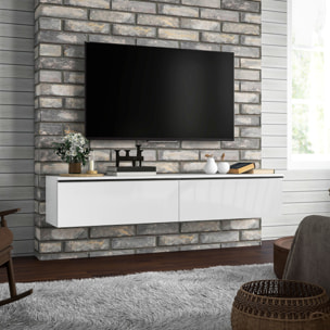Meuble TV suspendu meuble TV flottant design façade blanc laqué 2 portes