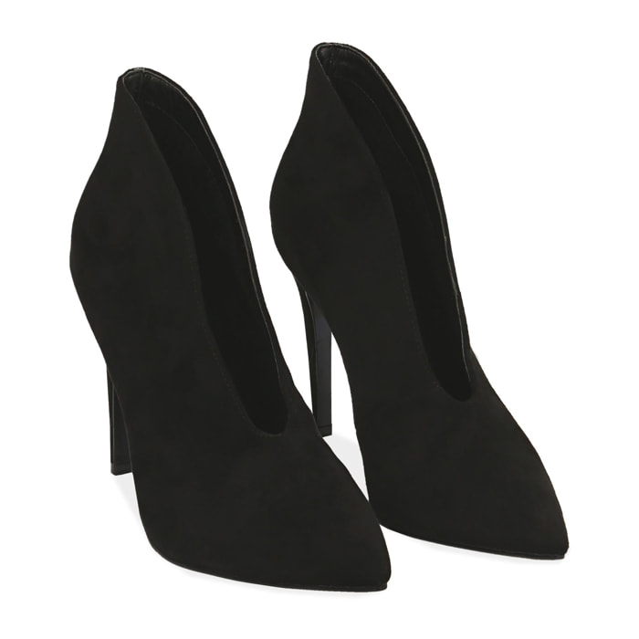 Ankle boots neri in microfibra, tacco 10,50 cm