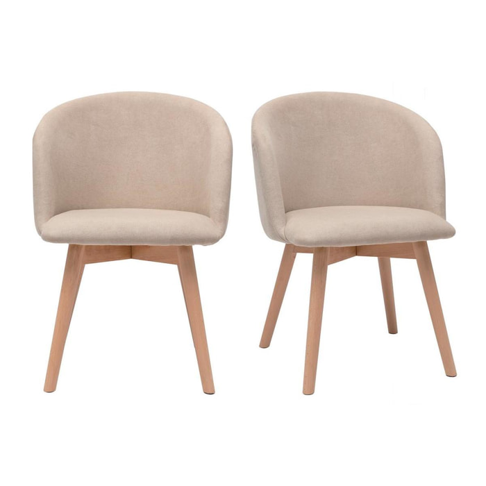 Chaises scandinaves en tissu effet velours beige et bois clair massif (lot de 2) VANITY