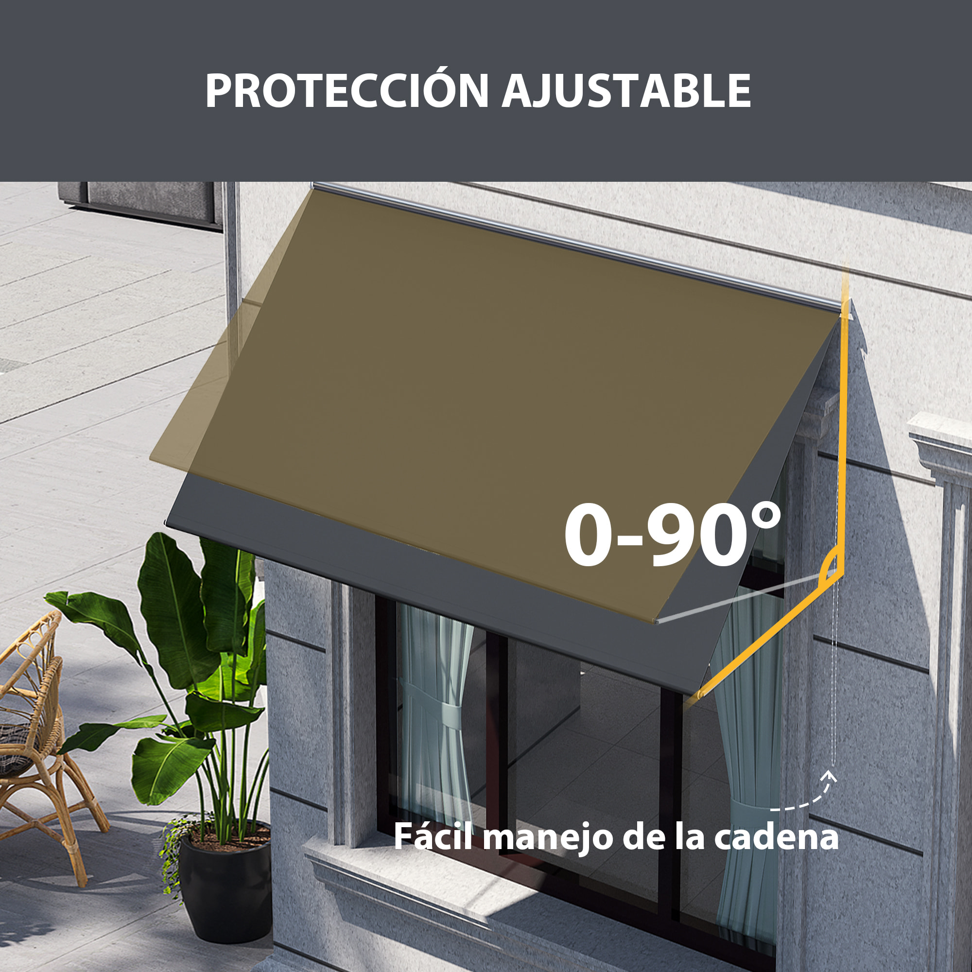 Outsunny Toldo para Ventana Manual 150x120 cm Toldo Retráctil de Exterior con Marco de Aluminio Ángulo de Inclinación Ajustable Anti-UV e Impermeable Gris Oscuro