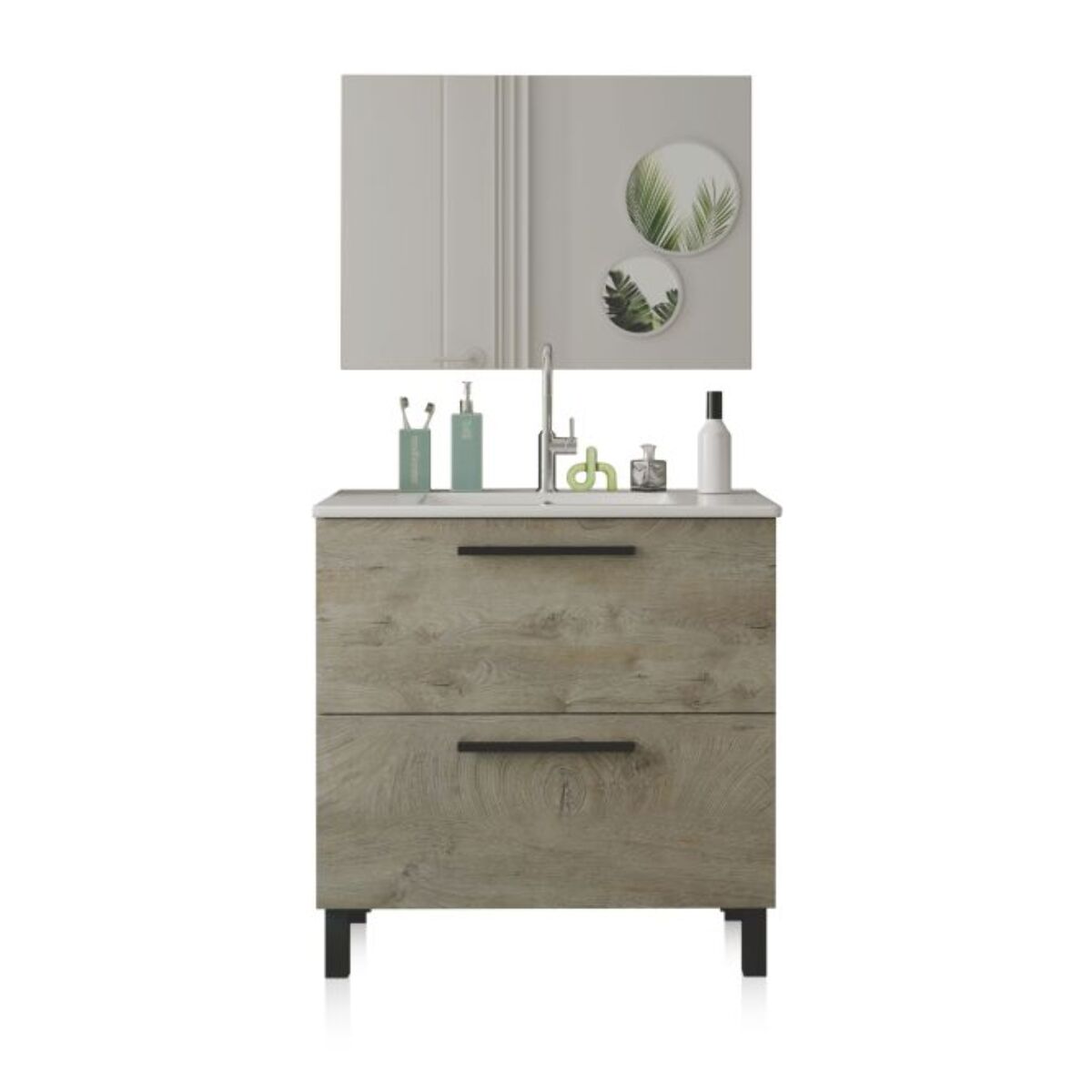 Mueble de baño con espejo Sense 2 cajones Roble Alaska