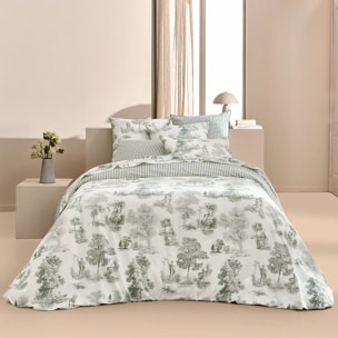 Taie d'oreiller percale de coton imprimé vert Poesie verde