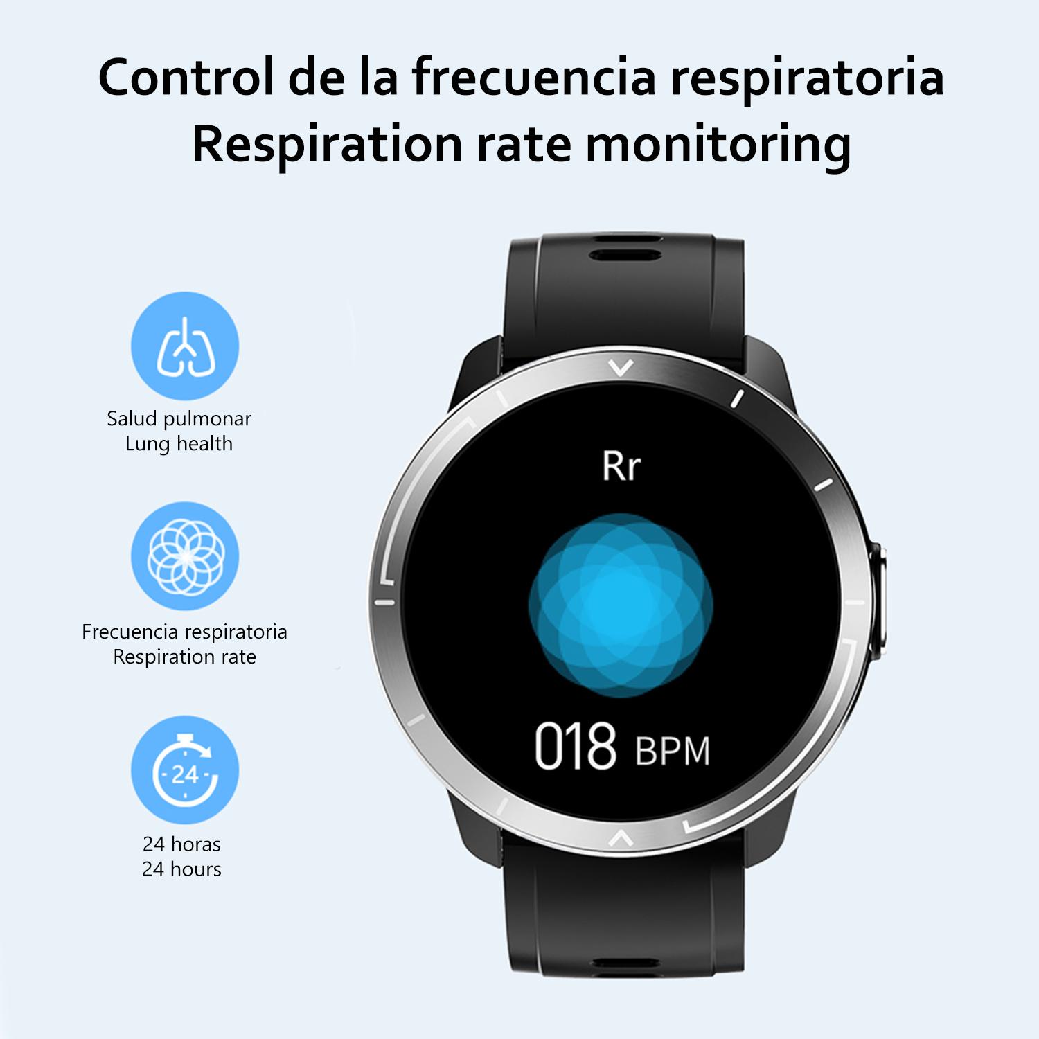 Smartwatch M18 Plus. Bracciale in pelle e silicone. Con termometro corporeo, frequenza respiratoria, pressione sanguigna e O2. Modalità multisport.