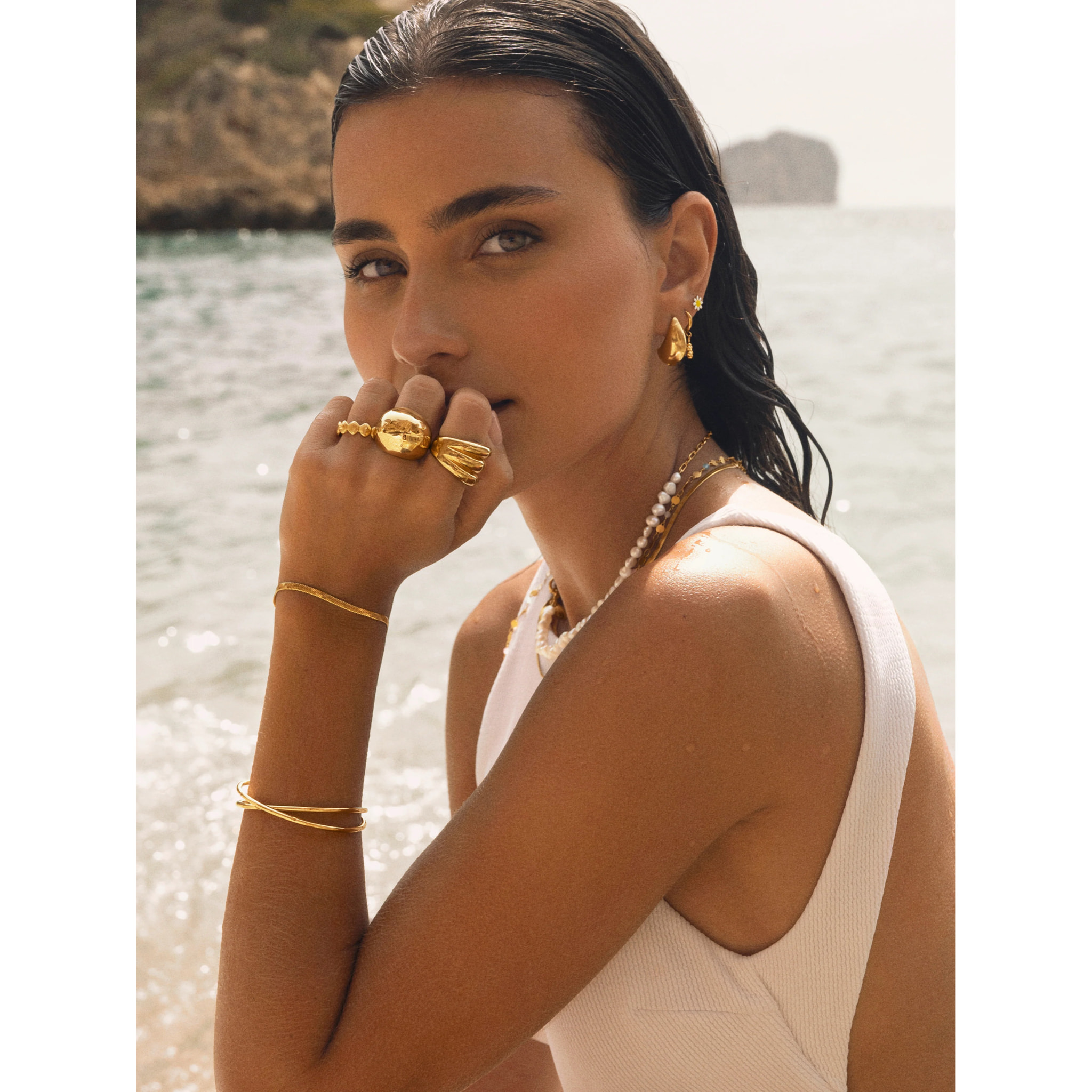 Orecchino Drop in Acciaio Placcato Oro