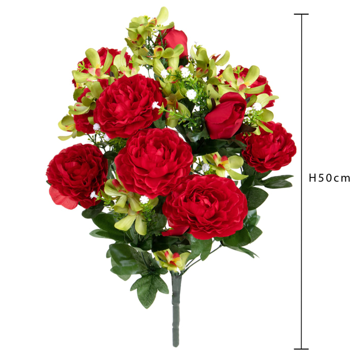 Bouquet Ranuncoli/Orchidea X 18 50 Cm - Pezzi 2 - 17X50X16cm - Colore: Rosso - Bianchi Dino - Cespugli Fiori Misti