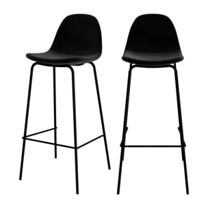 Lot de 2 chaises de bar en velours noir 75 cm - Henrik