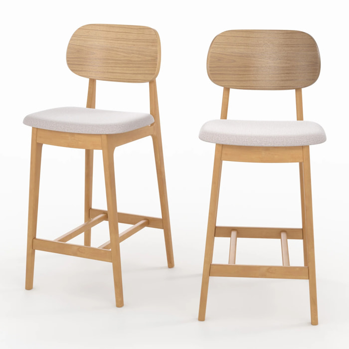 Lot de 2 chaises pour îlot central 66 cm en bois clair et tissu beige - Charlize