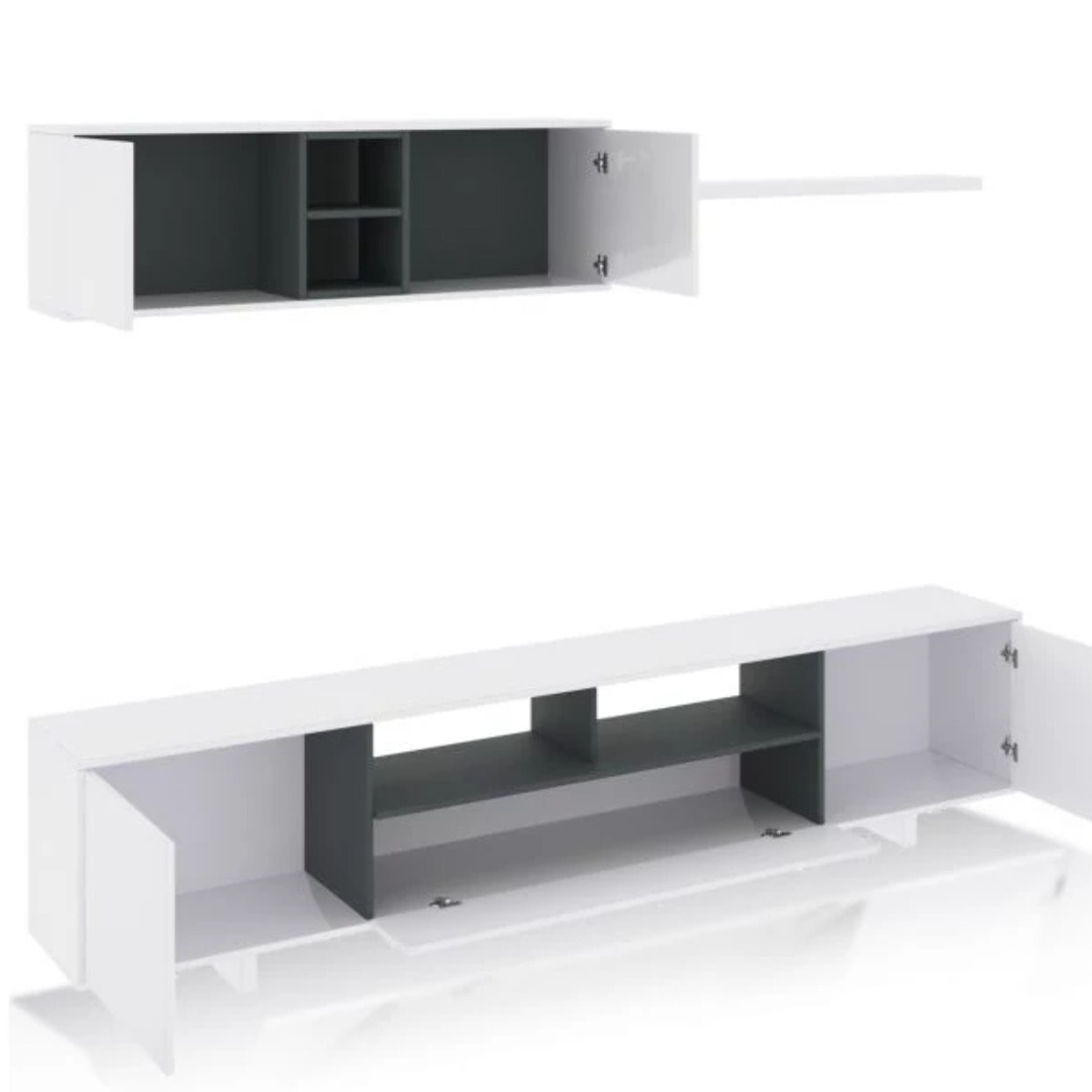Pack salón con mesa de comedor Kenzo Plus VA Blanco Brillo - Gris Antracita