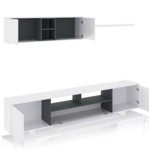 Pack salón con mesa de comedor Kenzo Plus VA Blanco Brillo - Gris Antracita