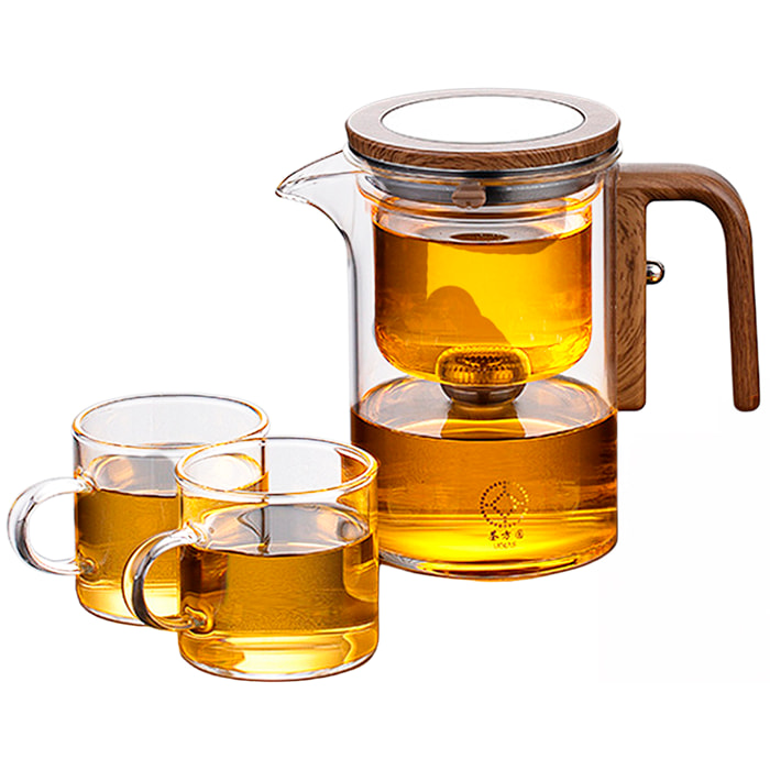 Tetera de cristal de 600 ml con filtración magnética, filtro de acero inoxidable de micromalla y vidrio borosilicato resistente al calor. Incluye 2 tazas.