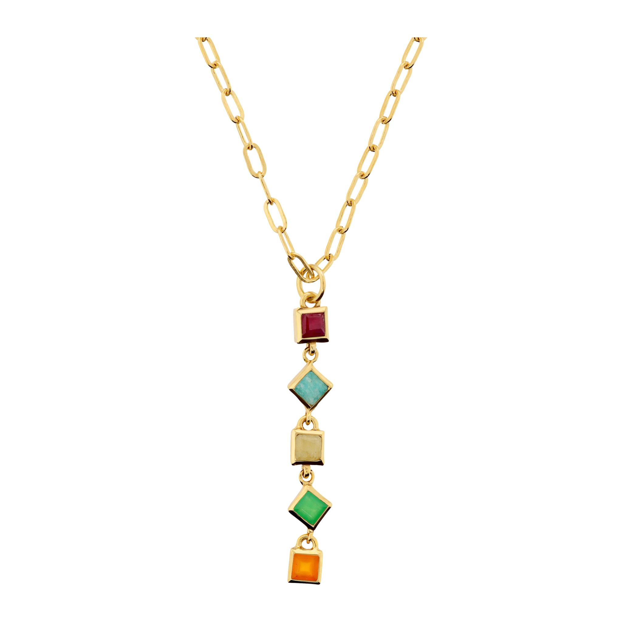 Collana a Cravatta in Argento 925 placcato Oro Giallo 18Kt con Pietre Naturali