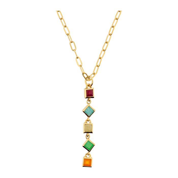 Collana a Cravatta in Argento 925 placcato Oro Giallo 18Kt con Pietre Naturali