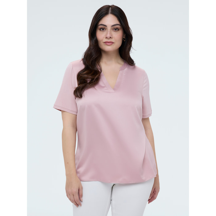 Fiorella Rubino - Camiseta bimaterial en mezcla de viscosa - Rosa