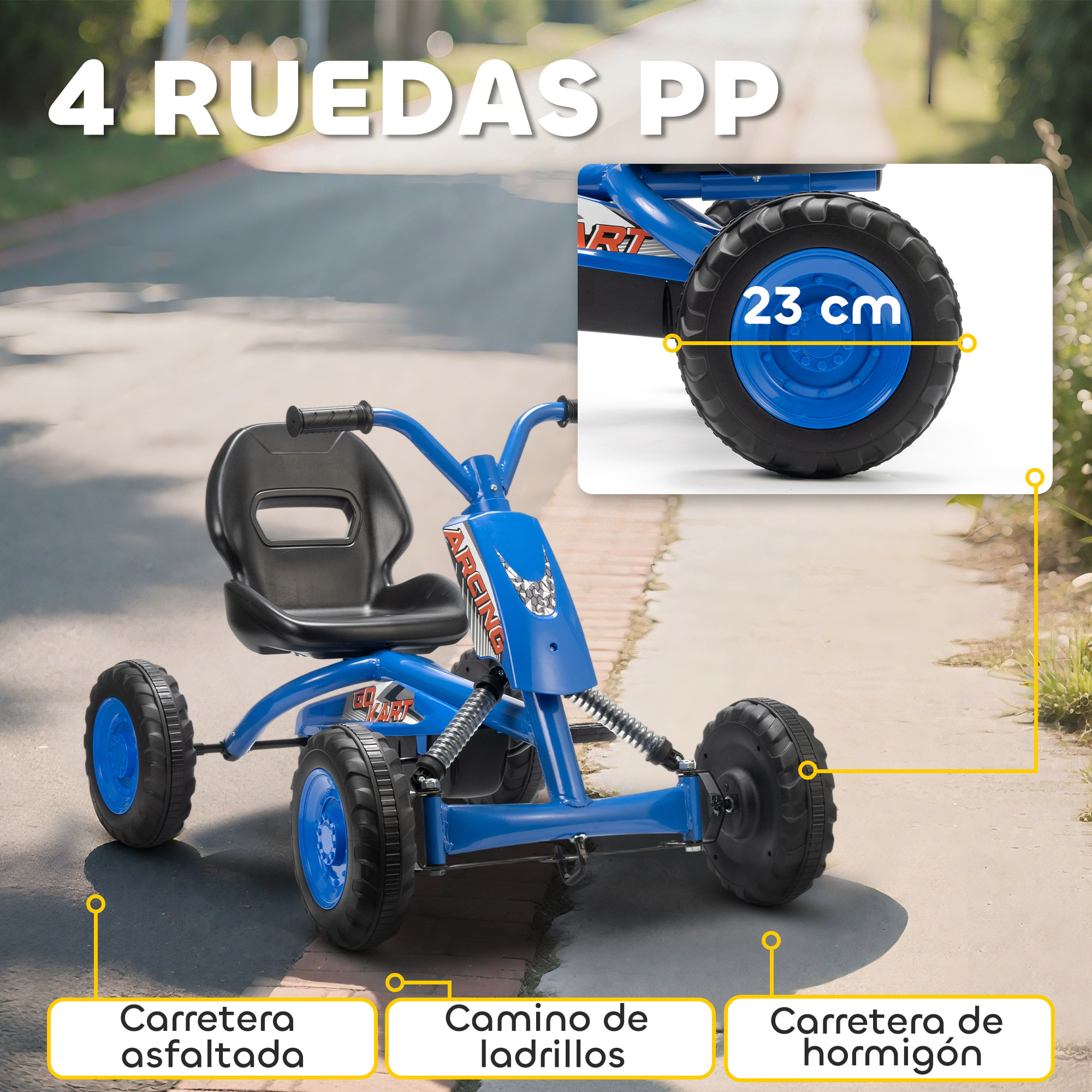 Kart Pedales, Go Kart con Ruedas PP, Marco de Acero, Carga 30 kg, para Niños y Niñas de 2-5 Años, Azul