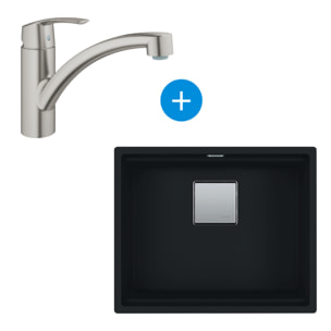 Set Kubus Evier sous plan 56x46cm Fragranit+, Noir mat + Mitigeur Grohe Monocommande SuperSteel