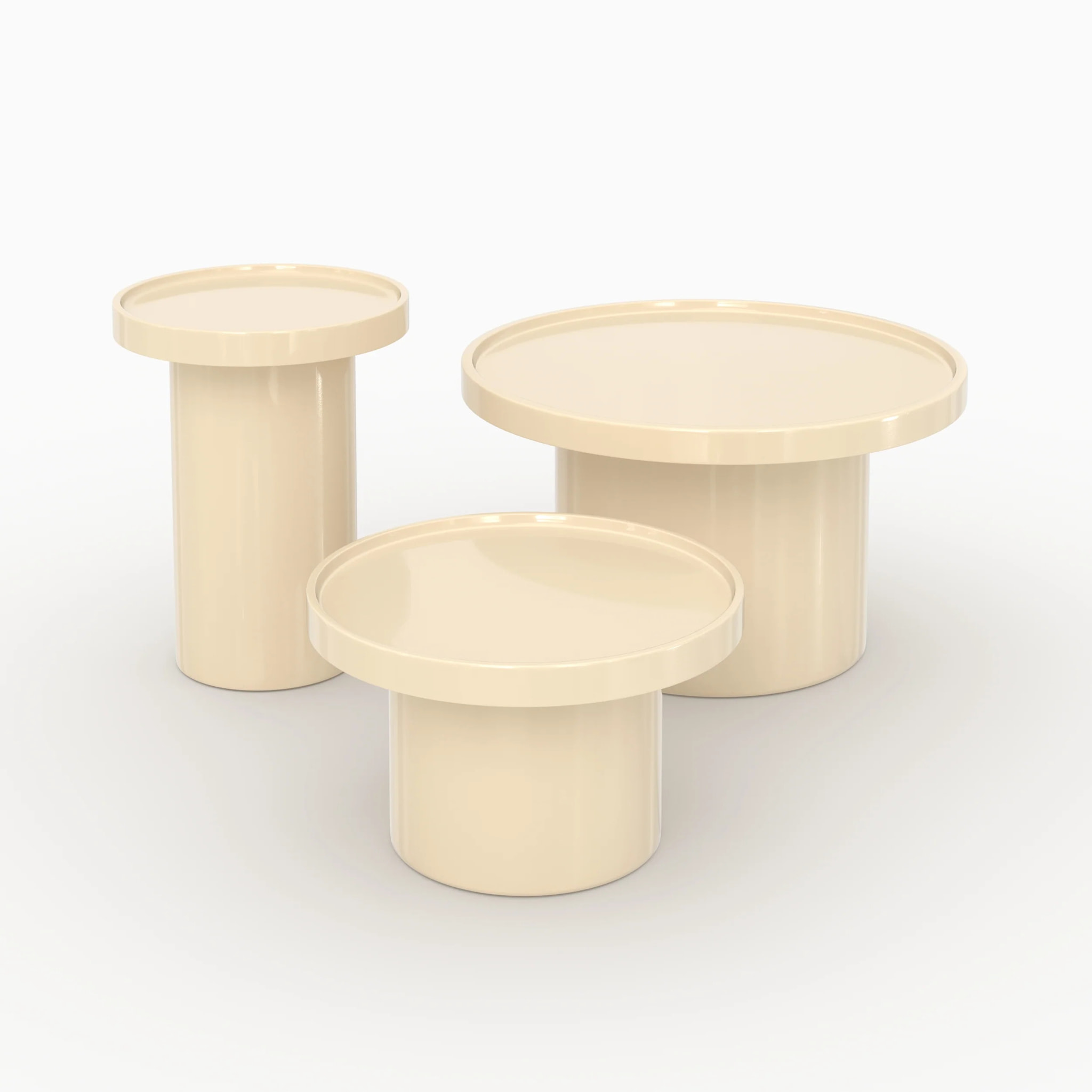 Lot de 3 tables basses laquées blanches en MDF  - Nora