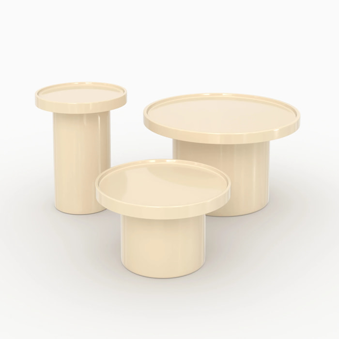 Lot de 3 tables basses laquées blanches en MDF  - Nora
