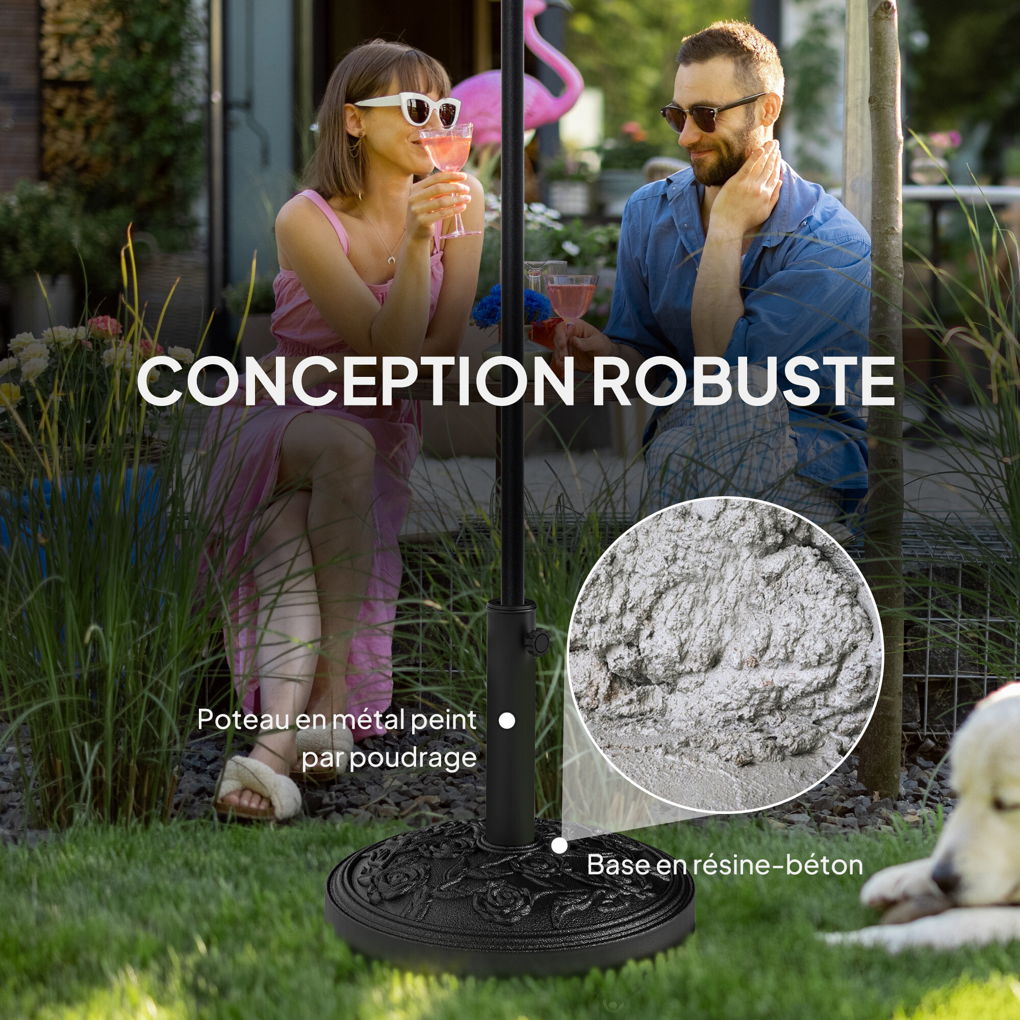 Pied de parasol résine 21 Kg mobile compatible mât dia. 32/38/48 mm