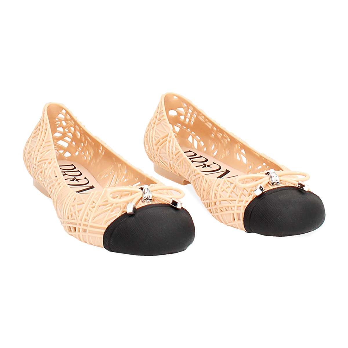 Sandalias de playa para mujer beige negras en PVC