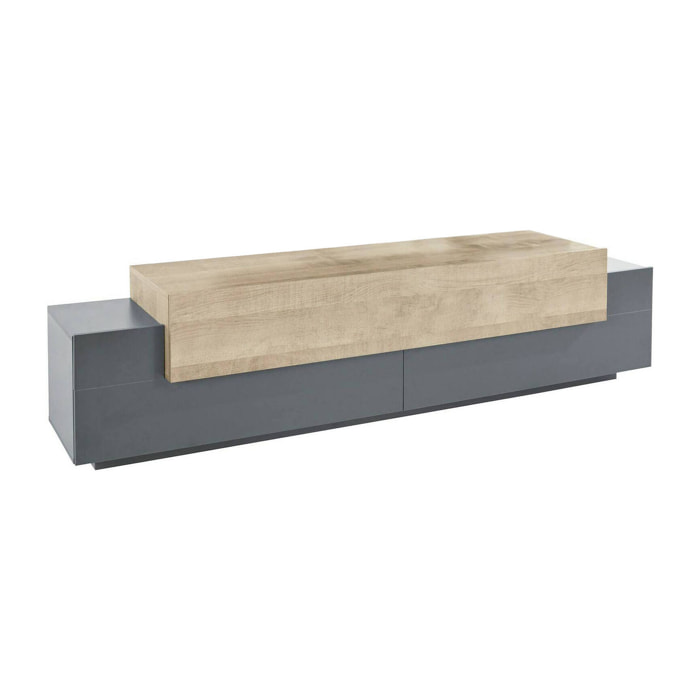 Mobile porta TV Arold, Credenza bassa da soggiorno, Base porta televisione, 100% Made in Italy, cm 200x45h52, Antracite e Acero