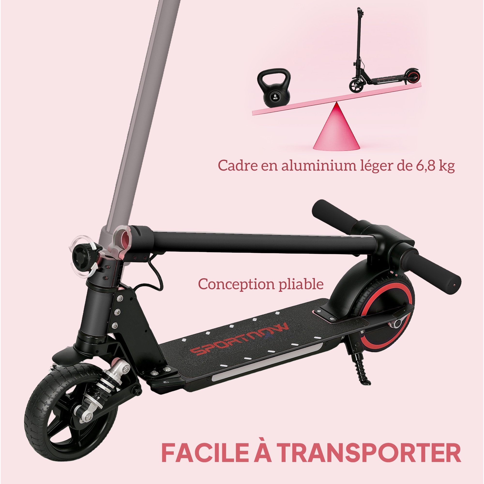 Trottinette électrique pliable LED 150W max. 14 Km/h enfant 6-14 ans double frein béquille alu noir