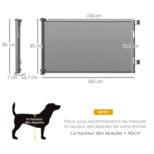 Barrière de sécurité barrière animaux rétractable automatique 1,65L x 0,85H m teslin alu. PVC gris