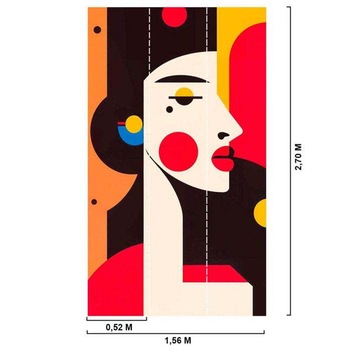 Papier peint portrait féminin pop art géométrique coloré Intissé