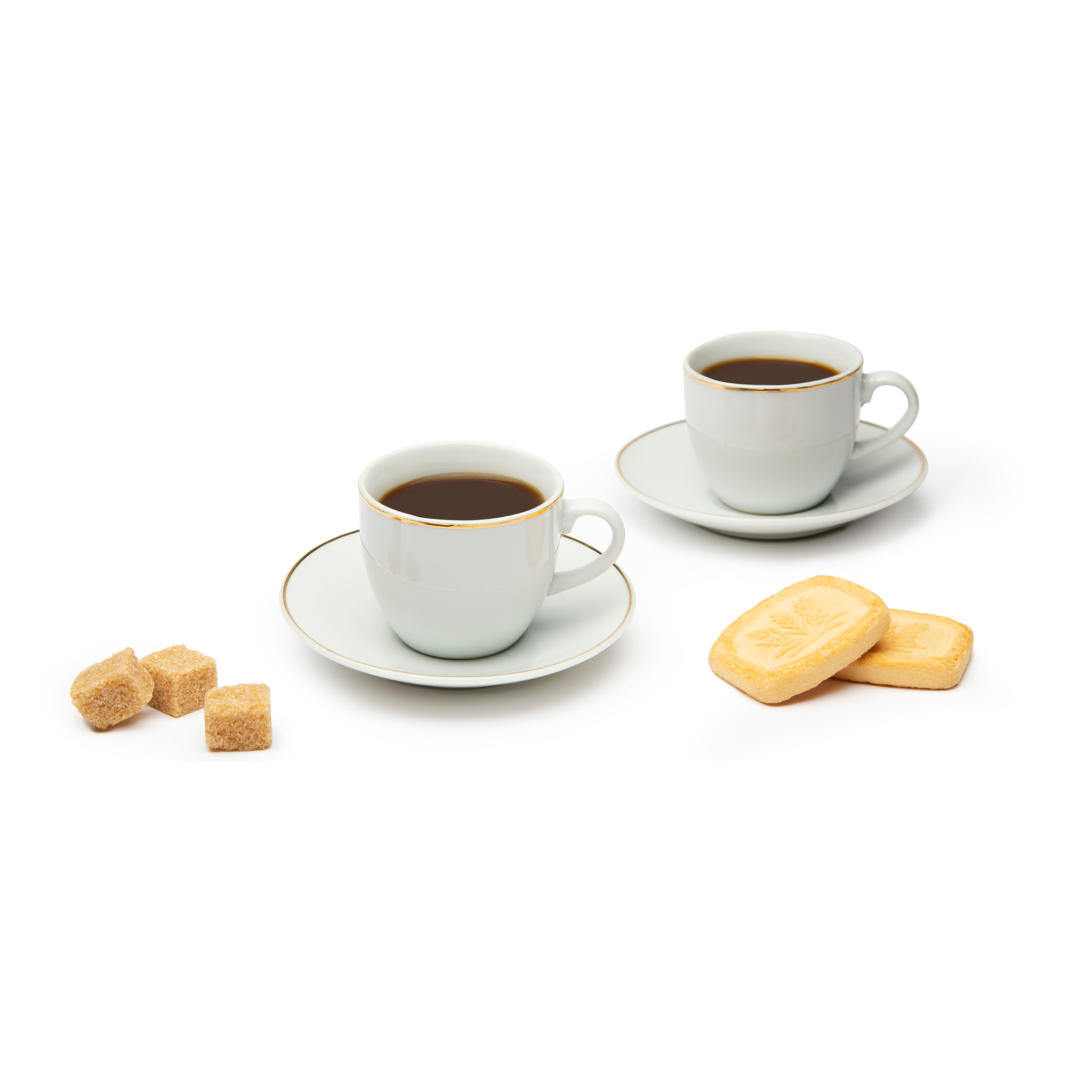 Set 6 Tazzine Caffè con Piattini Excelsa – Gold, Porcellana Bianca con Filo Oro