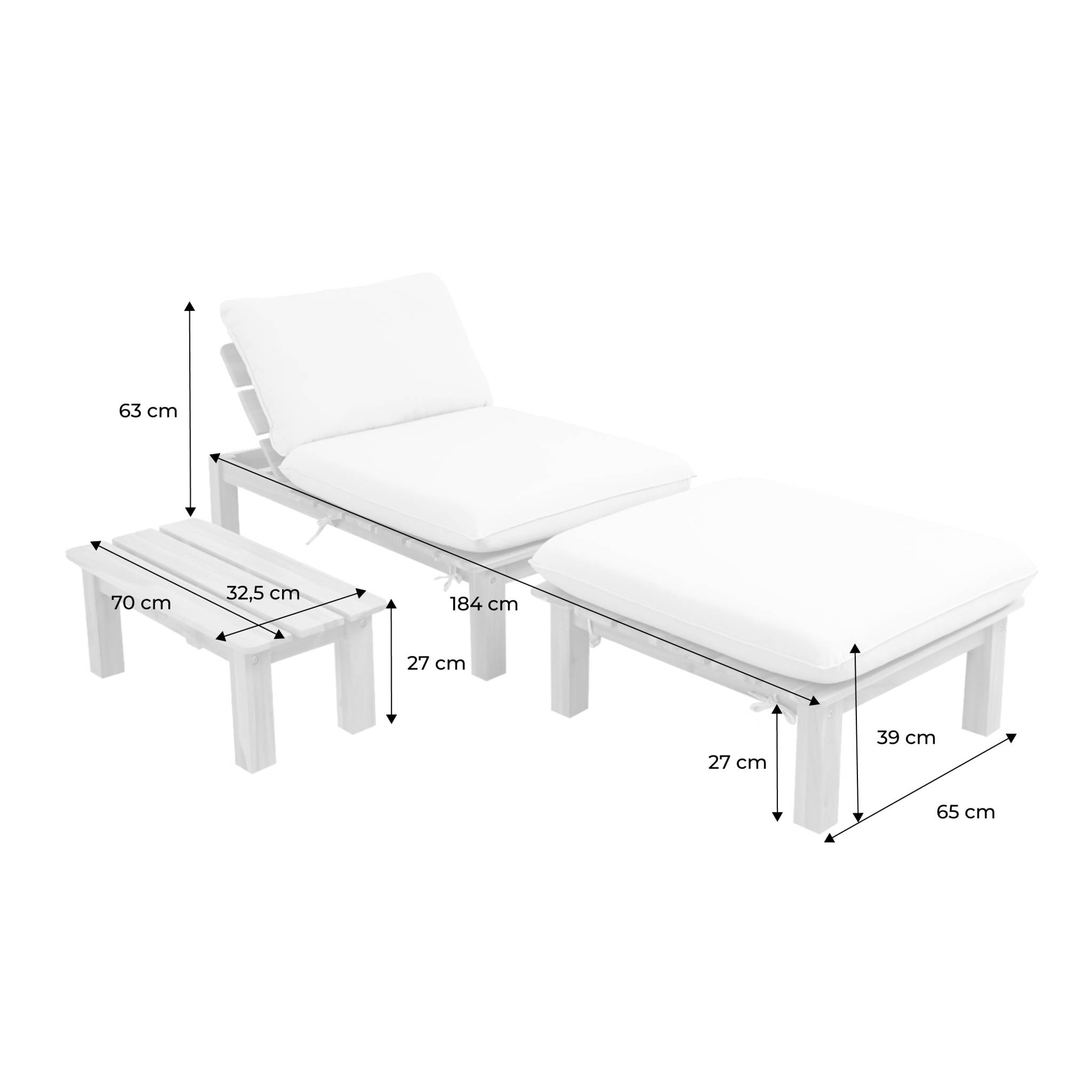 Bain de soleil modulable bois d'acacia multi positions avec table MAE