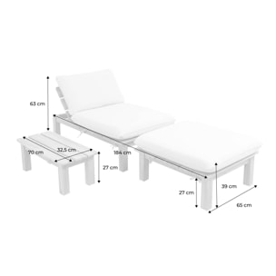 Bain de soleil modulable bois d'acacia multi positions avec table MAE