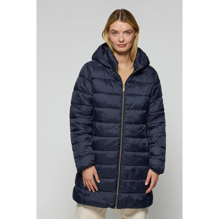 Abrigo ultralight azul marino Cecilia de capucha extraíble y bordado PC