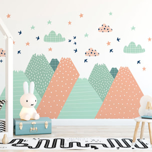 Stickers muraux enfants - Décoration chambre bébé - Autocollant Sticker mural géant enfant montagnes scandinaves RODIKA