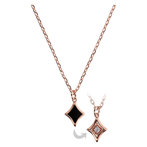 Collana Girocollo Catena Forzatina e Pendente Étoile Reversibile Smaltato Nero con Cubic Zirconia