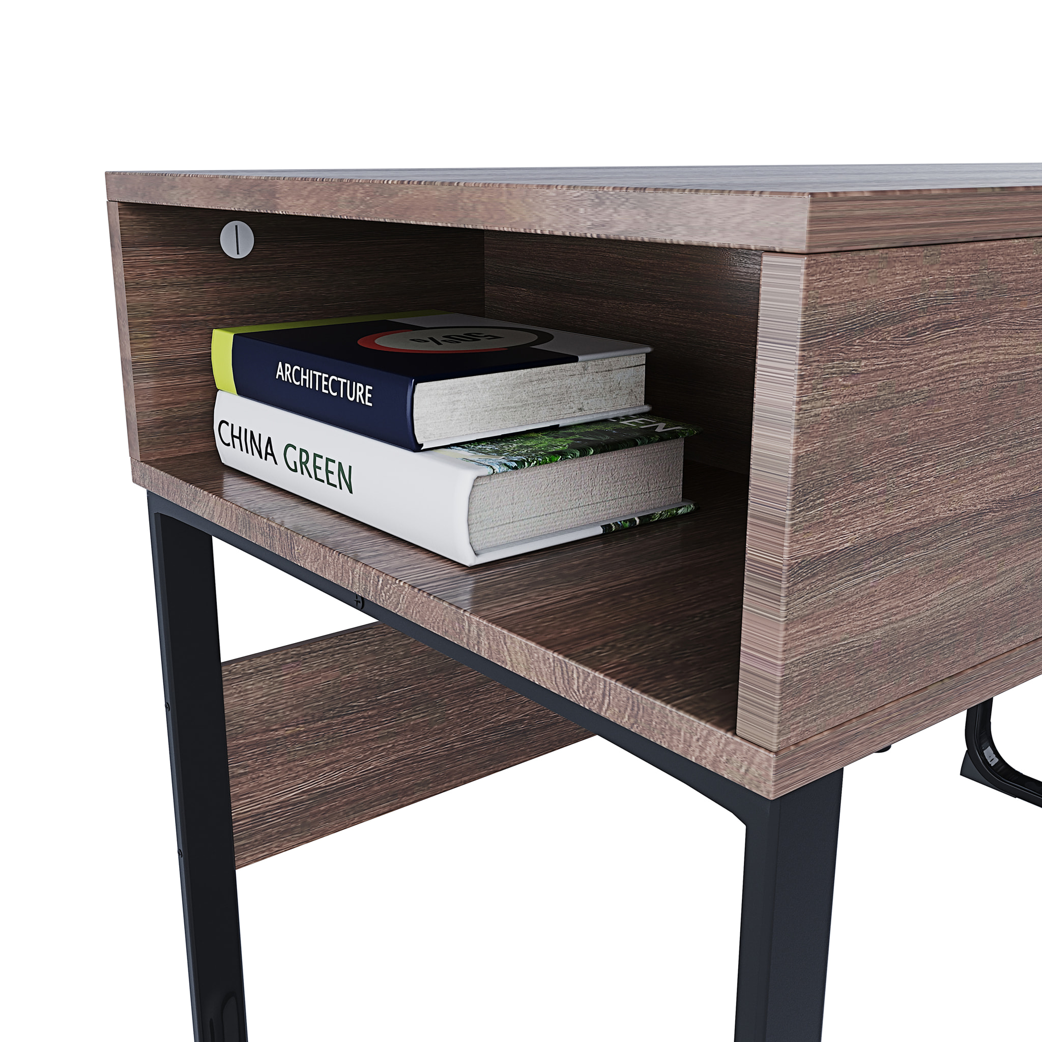Scrivania Con 3 Ripiani Aperti Legno Gambe In Metallo Scrittoio Mobile Computer Desk Ufficio Studio Cameretta Soggiorno Design 110x76.5x55 cm Marrone