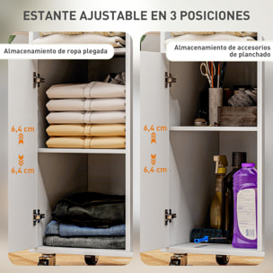 Mueble de Planchar con Ruedas y Soporte Lateral Mueble de Planchado con Tabla de Planchar Barra para Ropa Estante Ajustable 127,5x43,5x153 cm Blanco