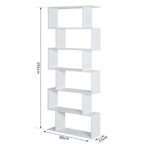 Bibliothèque étagère zig zag design contemporain 80L x 23l x 192H cm 6 niveaux blanc