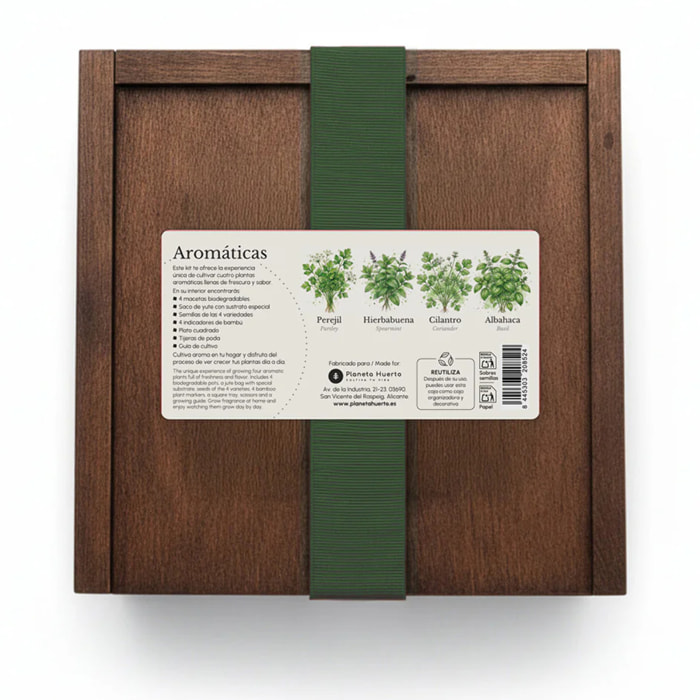 Kit de Cultivo de Aromáticas en Caja de Madera – Regalo Original Planeta Huerto