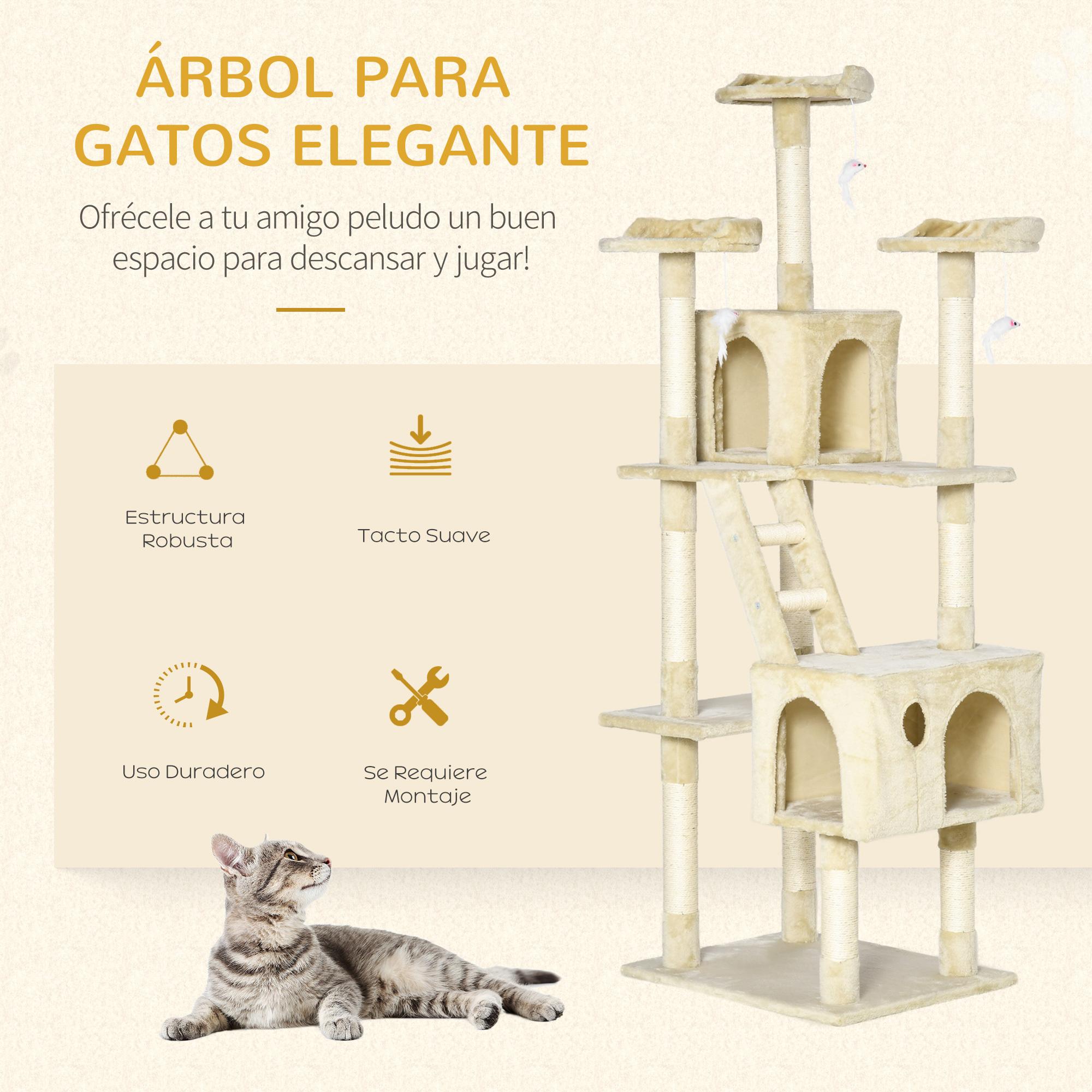 Rascador para Gatos de Felpa y Sisal 60x50x180 cm Beige