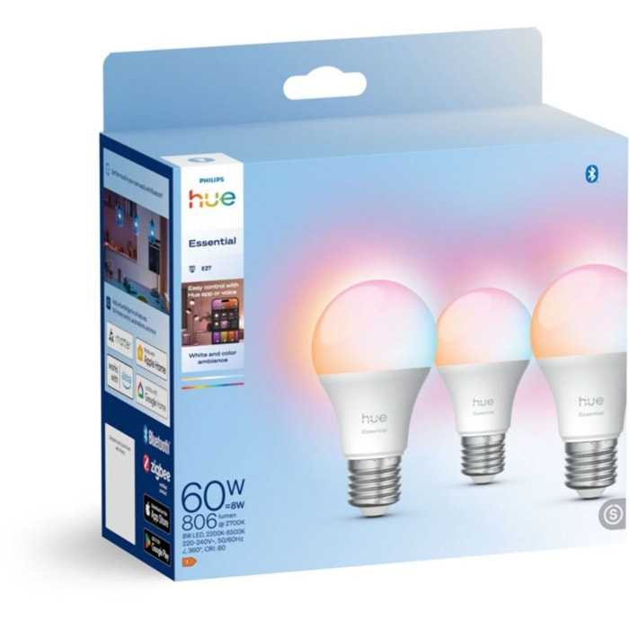 Pack PHILIPS Hue Essential E27 WCA A60 3P