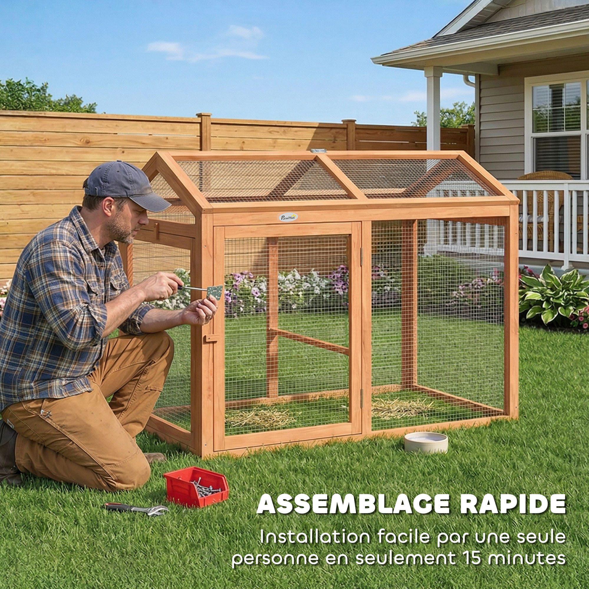 Poulailler modulable enclos extérieur pour 2 poules bois pré-huilé